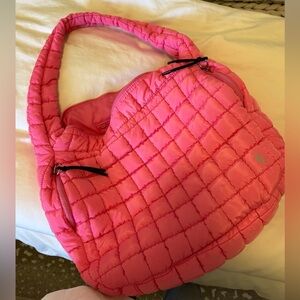 Free People Quilted Carryall Bag in hot pink